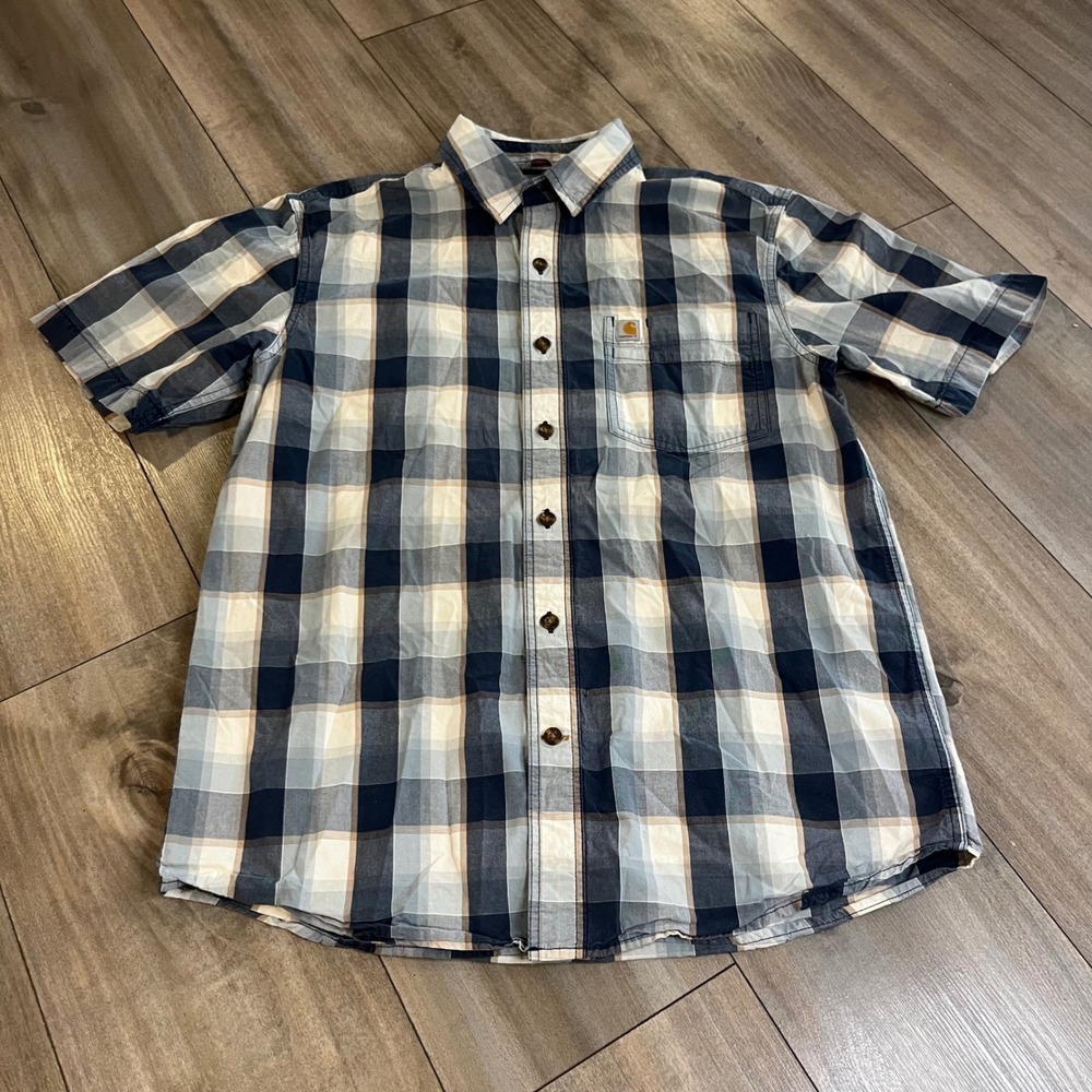 Carhartt Blue Plaid Buttonup Casual Shirt Men Medium Bin P-27